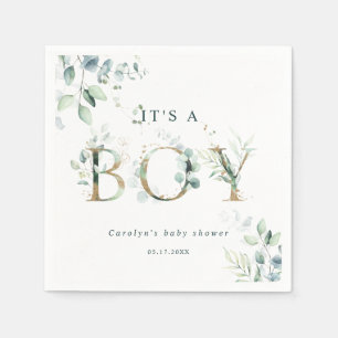 Serviette En Papier LETTRE BOtanique D'OR Eucalyptus Baby shower