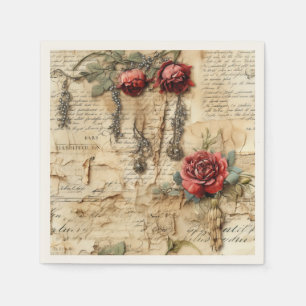 Serviette En Papier Lettre d'amour florale antique nostalgique