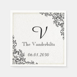 Serviette En Papier LETTRE D'AMOUR Rose Noir Mariage Monogramme
