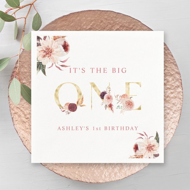 Serviette En Papier LETTRE D'OR Floral Élégante Fille Premier Annivers (Créateur téléchargé)