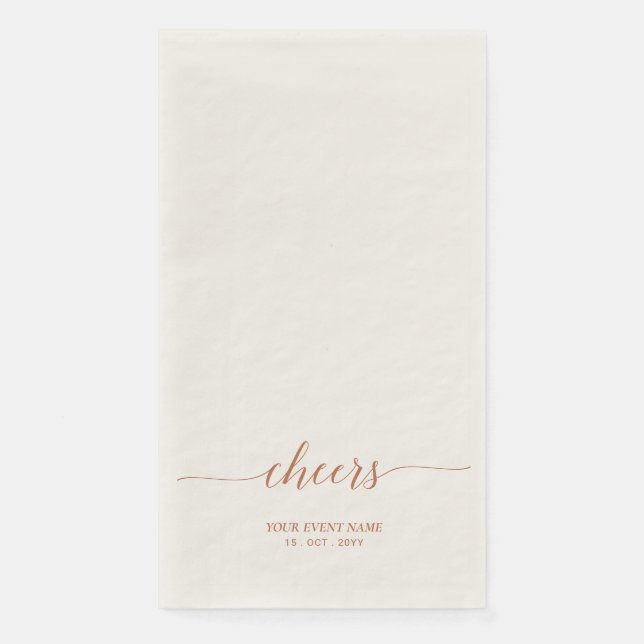 Serviette En Papier Lettre élégante marron Script Cheers Evénement d'a (Devant)