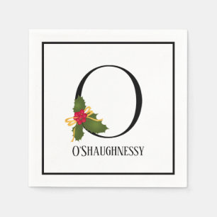 Serviette En Papier Lettre Holiday Holly Monogramme O Papier personnal