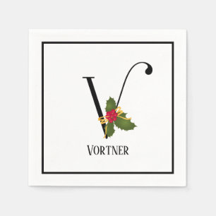 Serviette En Papier Lettre Holiday Holly Monogramme V Papier personnal