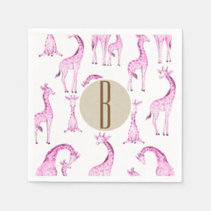 Serviette En Papier Lettre initiale monogramme Baby Shower girafes ros