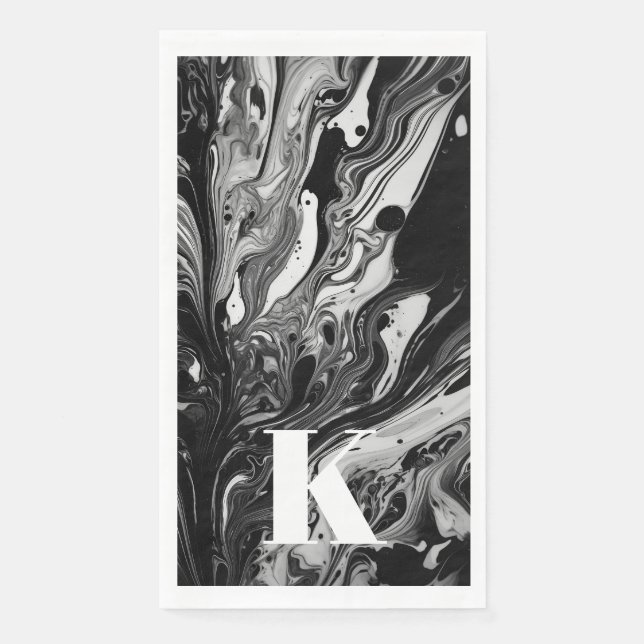 Serviette En Papier Lettre initiale Monogramme Noir noir blanc d'encre (Devant)
