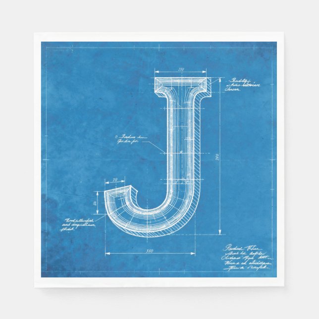 Serviette En Papier Lettre J Monogramme Blueprint (Devant)