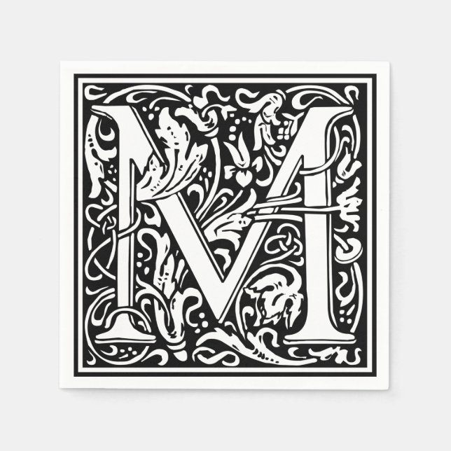 Serviette En Papier Lettre M Monogramme médiéval Art Nouveau (Devant)