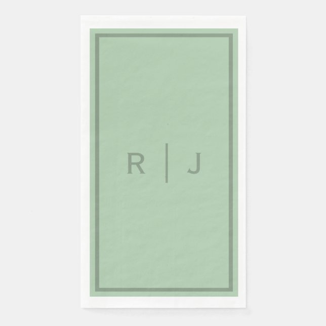 Serviette En Papier Lettre Mariage du script de monogramme vert Sage (Devant)