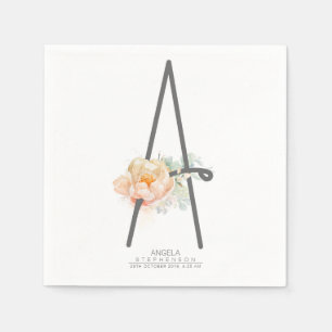 Serviette En Papier Lettre Monogram Blush Peach Floral CR