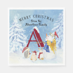Serviette En Papier Lettre monogramme A Joyeux Noël Angel Snowman