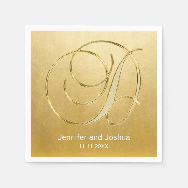 Serviette En Papier Lettre Monogramme D or Mariage à huile (Devant)