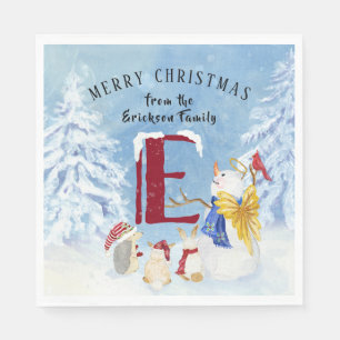 Serviette En Papier Lettre monogramme E Noël Snowman Angel Woodland