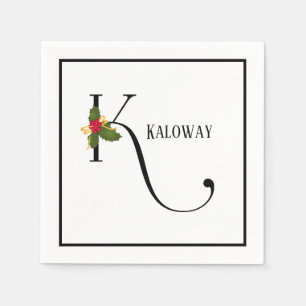Serviette En Papier Lettre monogramme Holiday Holly K Papier personnal