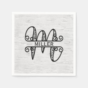 Serviette En Papier Lettre monogramme M avec nom de famille