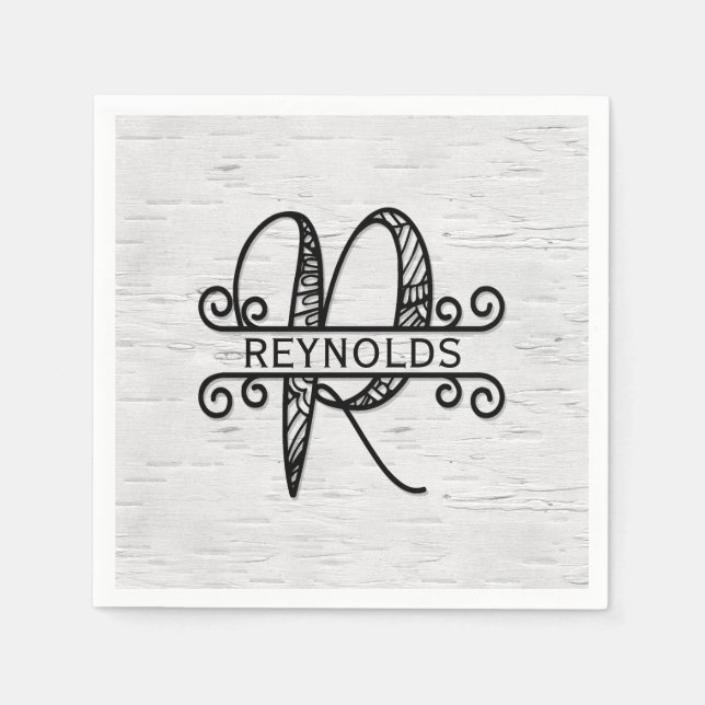 Serviette En Papier Lettre monogramme R avec nom de famille (Devant)