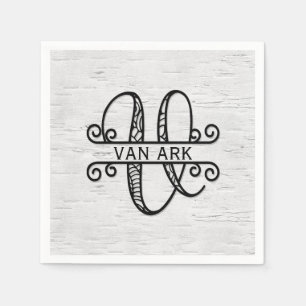 Serviette En Papier Lettre monogramme V avec nom de famille