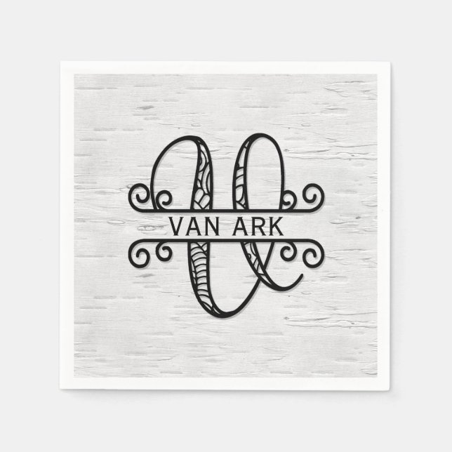 Serviette En Papier Lettre monogramme V avec nom de famille (Devant)