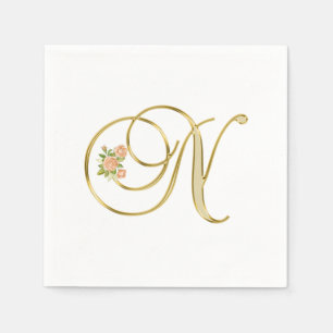 Serviette En Papier LETTRE MONOGRAPHIQUE Florale couleur or N