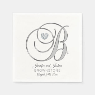 Serviette En Papier LETTRE MONOGRAPHIQUE PERSONNALISÉE B Mariage argen