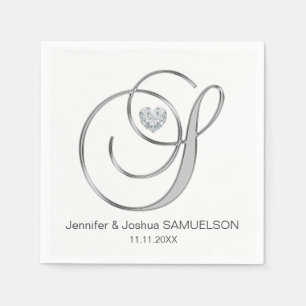 Serviette En Papier Lettre monographique personnalisée S Mariage blanc
