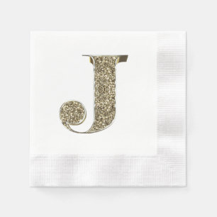 SERVIETTE EN PAPIER LETTRE MONOMOMOBILE INITIALE J OR ÉCLAIRÉE