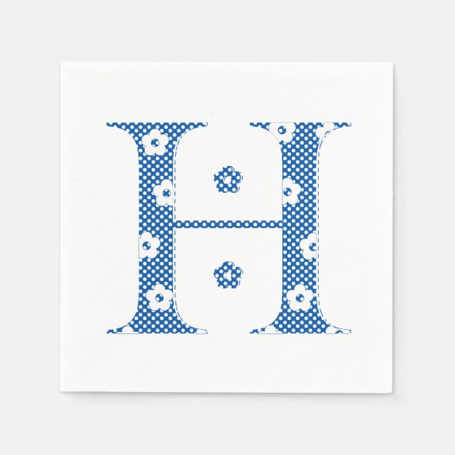 Serviette En Papier LETTRE Motif Fleur H (bleu) (Devant)