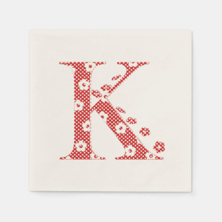 Serviette En Papier LETTRE Motif Fleur K(rouge)