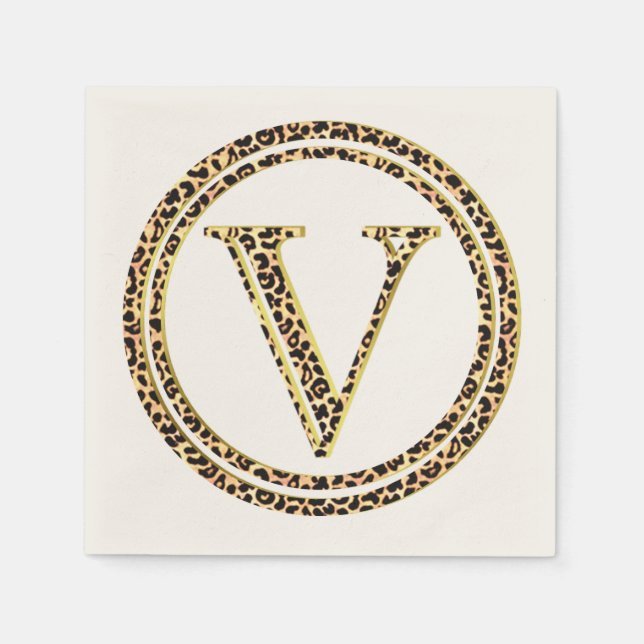 Serviette En Papier Lettre Motif léopard "V" (Devant)