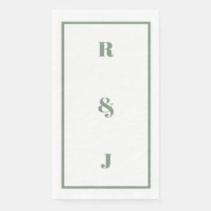 Serviette En Papier LETTRE MOYENNE VERTE Sage Initiales Mariage tendan