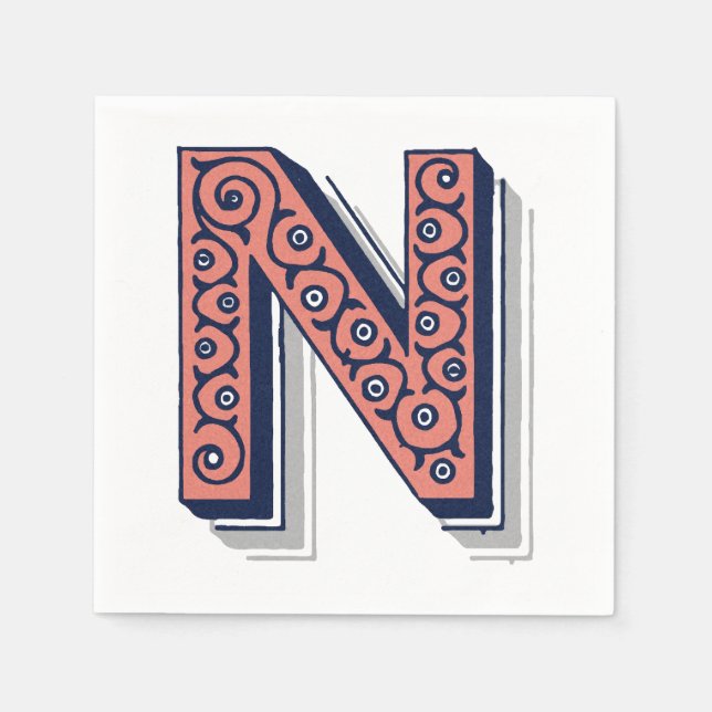 Serviette En Papier Lettre "N" Elégant Brodé (Devant)