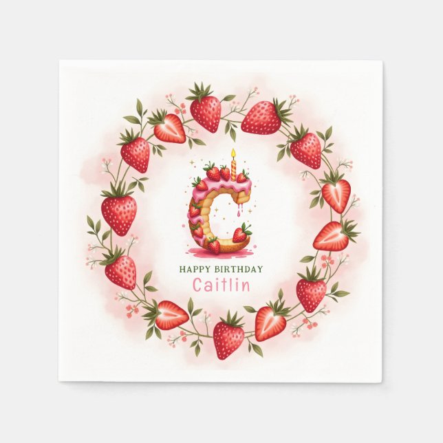 Serviette En Papier Lettre Napkin C Cake fraise Anniversaire Papier (Devant)