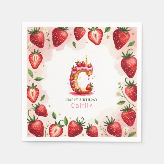 Serviette En Papier Lettre Napkin C Cake fraise Anniversaire Papier (Devant)