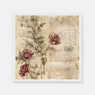 Serviette En Papier Lettre vintage d'amour parchemin avec fleurs (1)