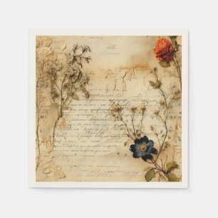 Serviette En Papier Lettre vintage d'amour parchemin avec fleurs (5)