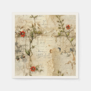Serviette En Papier Lettre vintage d'amour parchemin avec fleurs (6)