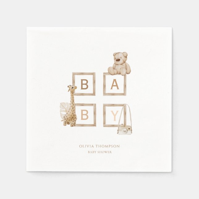 Serviette En Papier Lettres Boho Neutral Bois Block (Devant)