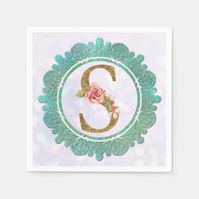 Serviette En Papier Lettres Initiales De Monogramme Doré Élégant Avec  (Devant)