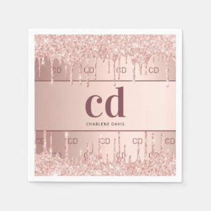 Serviette En Papier Lettres initiales de monogramme rose gold pailleté