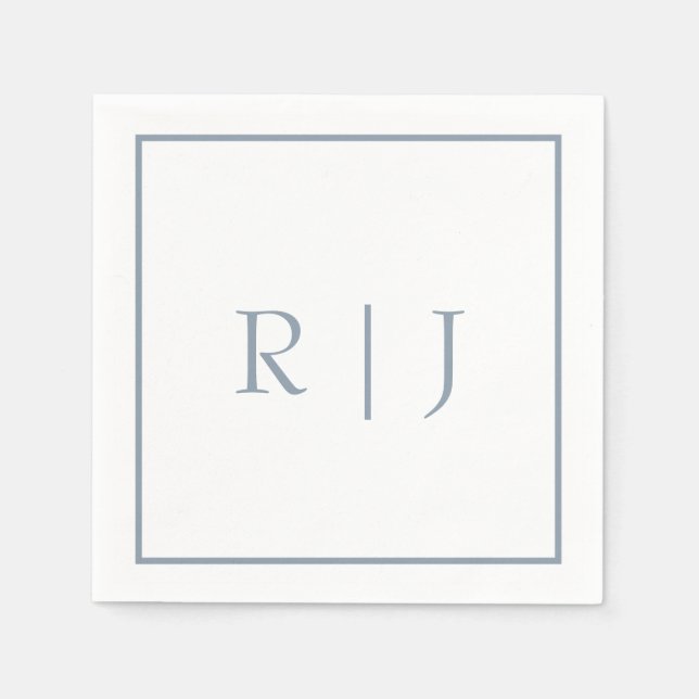 Serviette En Papier Lettres Initiales Monogramme Bleu Poussiéreux Mari (Devant)