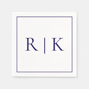 Serviette En Papier Lettres Monogrammes initiales Mariage bleu marine 