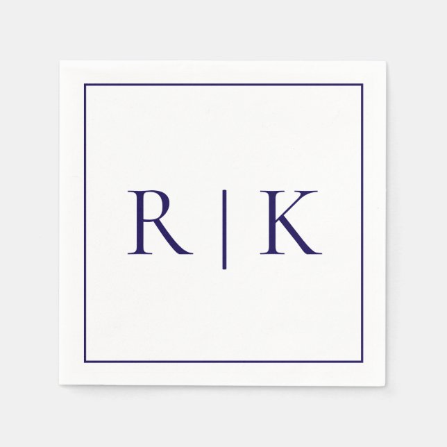 Serviette En Papier Lettres Monogrammes initiales Mariage bleu marine  (Devant)