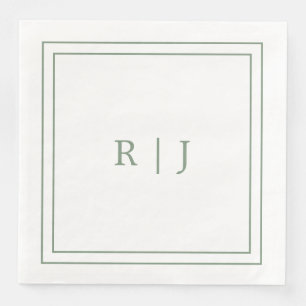 Serviette En Papier Lettres Monogrammes Première Sage Vert Simple Mari