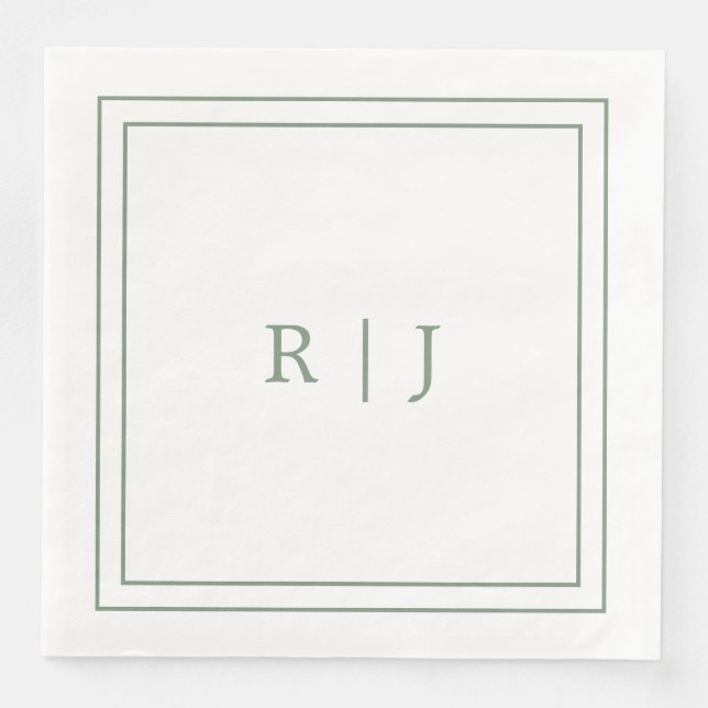 Serviette En Papier Lettres Monogrammes Première Sage Vert Simple Mari (Devant)