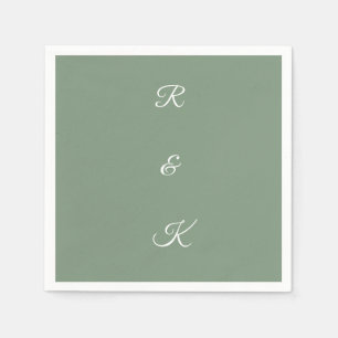 Serviette En Papier Lettres Monogrammes Vert Sage Blanc Mariage Élégan