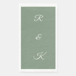 Serviette En Papier Lettres Monogrammes Vert Sage Blanc Mariage Élégan
