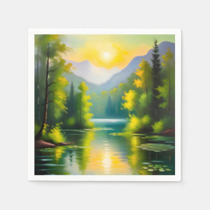 Serviette En Papier Lever de soleil sur des montagnes enneigées et un