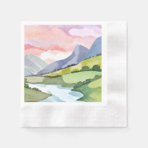 Serviette En Papier Lever de soleil sur le versant vert de la montagne