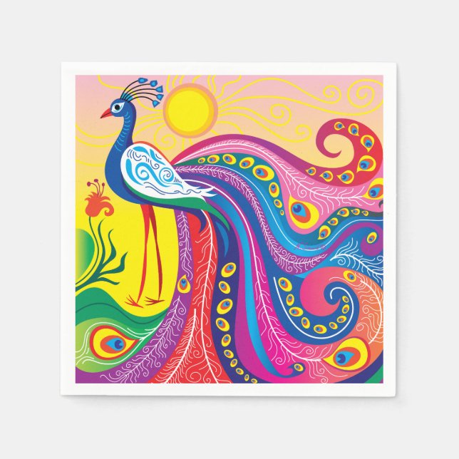 Serviette En Papier Lever du soleil avec paon (Devant)