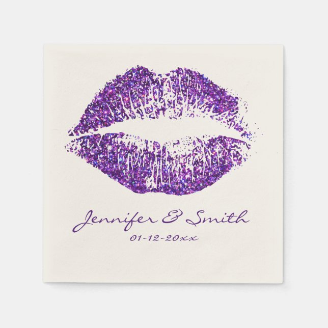Serviette En Papier Lèvres à Parties scintillant violette #2 (Devant)