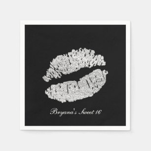 Serviette En Papier Lèvres Argentées Faux Étincelle Baiser Beauté Maqu